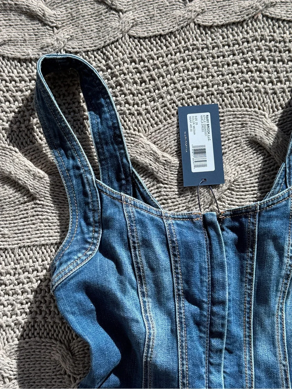 Brand new Ramy Brook Blue Denim Mini Dress with Patch Pockets - Picture 7 of 10